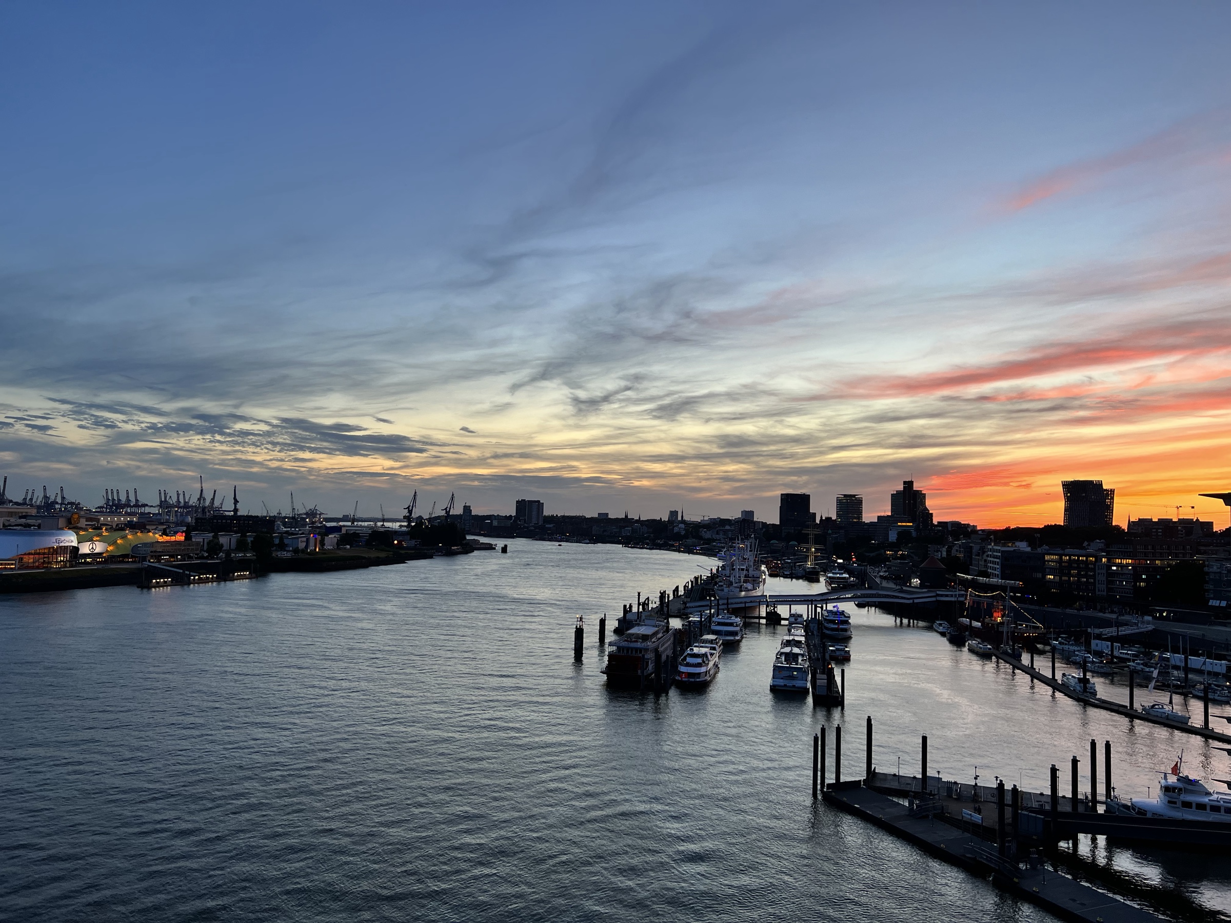 Elbe marina at sunset