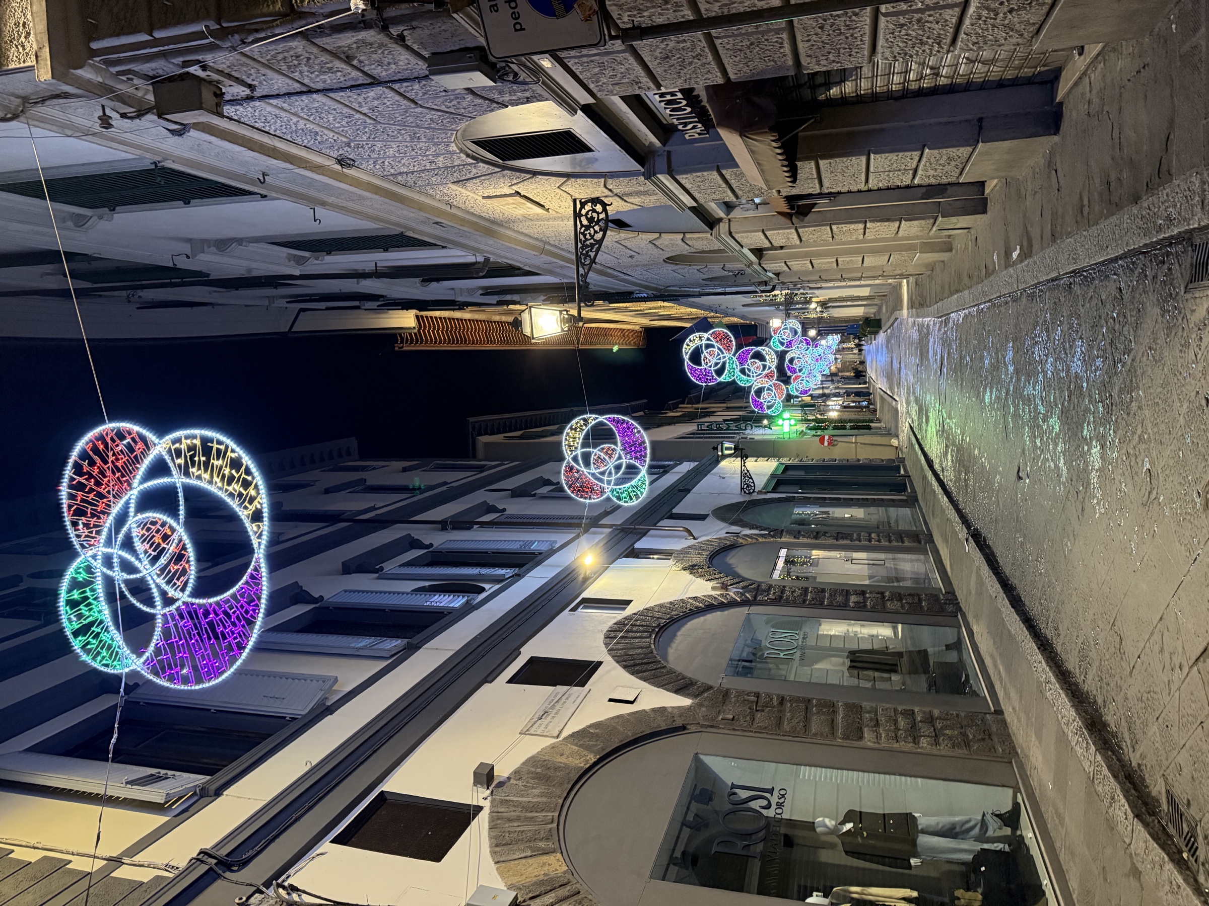 Florence alley with Christmas light installation