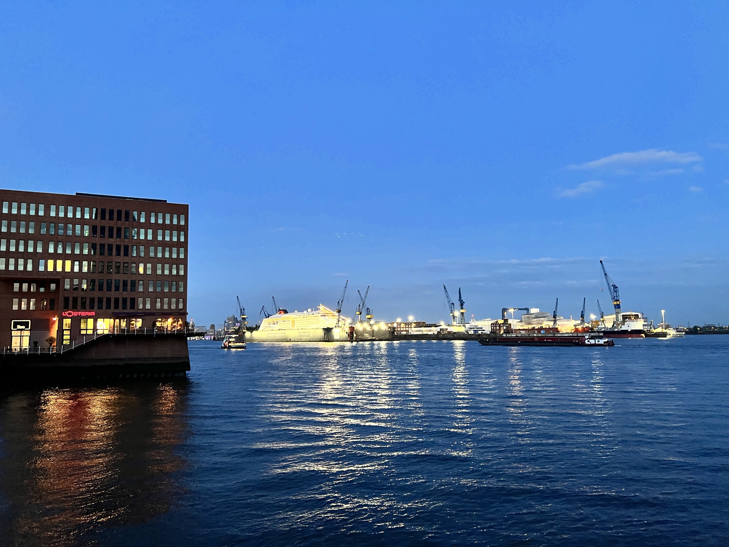 Dockland and ships at dusk